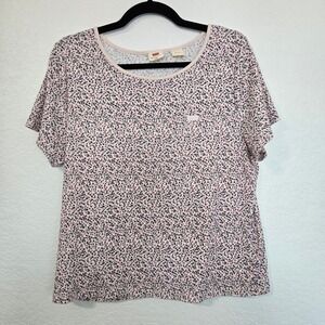 Levi's Womens Ditsy Floral Print T Shirt Pink Ribbed Casual Y2K Size XXL